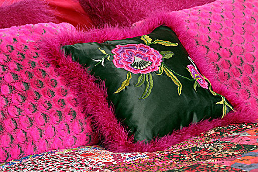 粉色,装饰,垫子,床