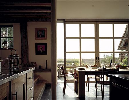 谷仓,风景,厨房,窗户,桌子