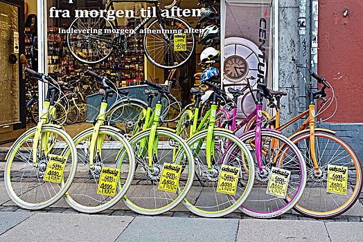 彩色,自行车,哥本哈根,丹麦