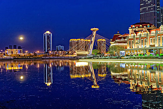 天津海河广场夜景全景