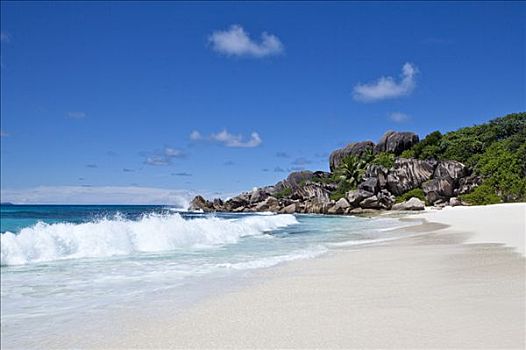 寂静沙滩,特色,花冈岩,拉迪戈岛,拉迪格岛,塞舌尔,印度洋,非洲