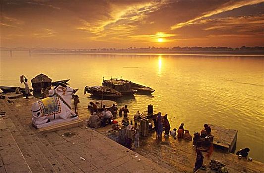恒河,日出,瓦腊纳西,印度