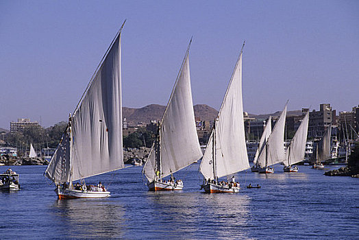 埃及,阿斯旺,尼罗河,三桅小帆船,游客
