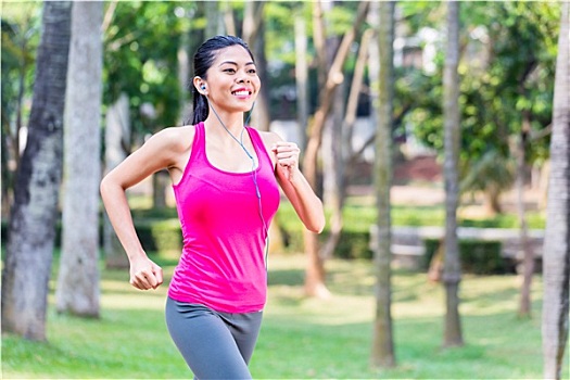 亚洲女性,跑,公园,健身