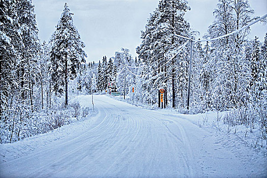 空,积雪,乡村道路,瑞典