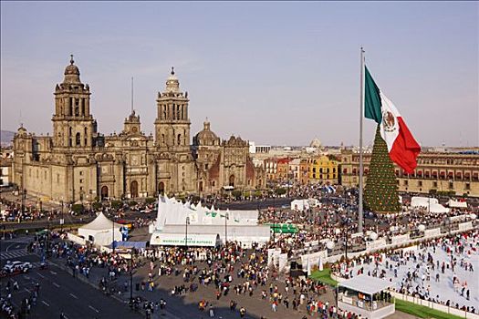 圣诞节,佐卡罗,正面,墨西哥城,城市教堂,墨西哥