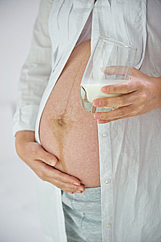 孕妇,喝,牛奶杯