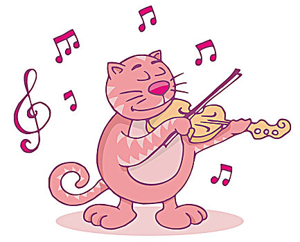 粉色,猫,小提琴
