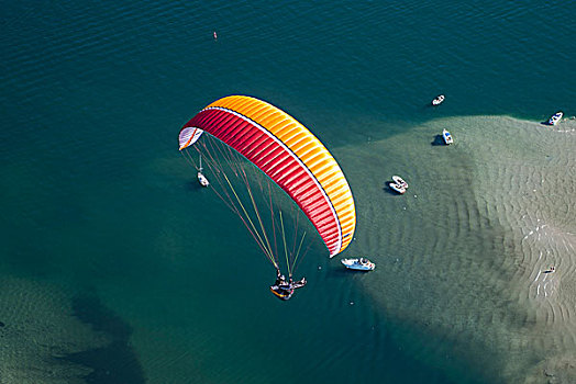 滑翔伞,飞行,滑伞运动,愉悦,度假,马焦雷湖,三角洲,高山湖,洛迦诺,瑞士,航拍,提契诺河