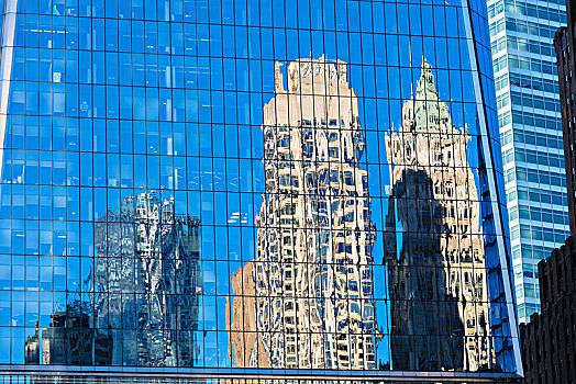 摩天大楼,反射,一个,世贸中心,下曼哈顿,纽约,美国
