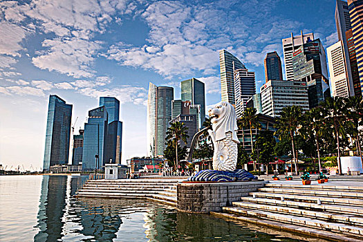 新加坡,码头,湾,雕塑,城市,天际线,背景