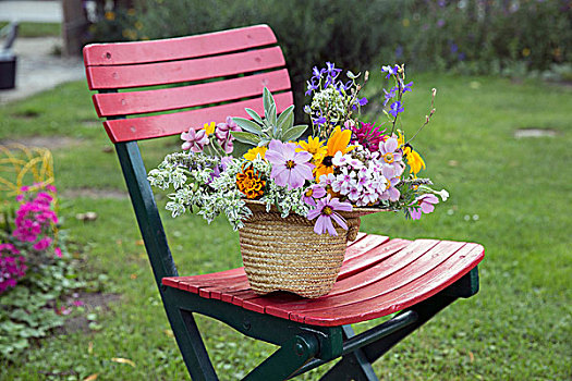 清新,插花,草帽,花园椅