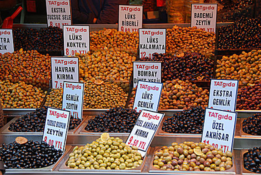 几个,品种,橄榄,市场货摊,伊斯坦布尔,土耳其,亚洲