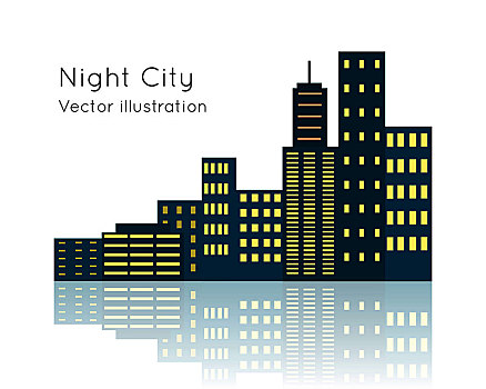 夜晚,城市,矢量,插画,白色背景,背景,暗色,公寓楼,建筑,相互,反光,公寓,风格,卡通,设计