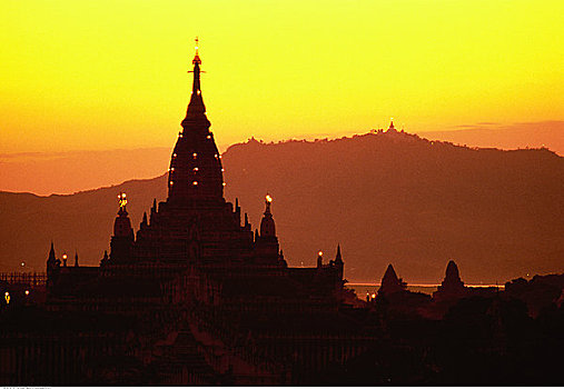 阿南达寺,日落,缅甸