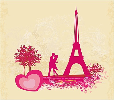 浪漫,情侣,巴黎,吻,靠近,埃菲尔铁塔,复古,卡