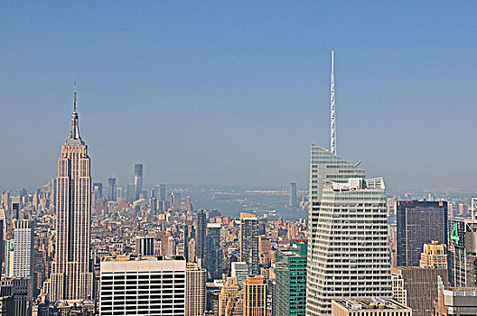 眺望台,洛克菲勒中心,市区,曼哈顿,帝国大厦,左边,银行,塔楼,右边,纽约,美国,北美