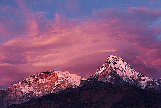 云,高处,安纳普尔纳峰,日落,喜马拉雅山,尼泊尔