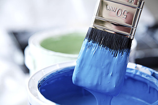 特写,蓝色,油漆桶,滴下,上油漆