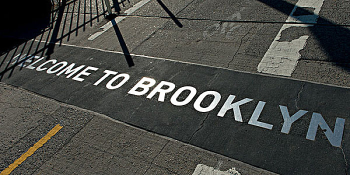 欢迎标志,途中,布鲁克林大桥,布鲁克林,曼哈顿,纽约,美国