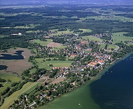 湖,左边,上巴伐利亚,德国,欧洲,航拍