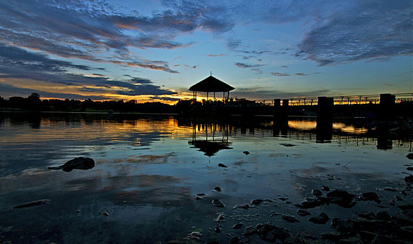 日落,水库,新加坡