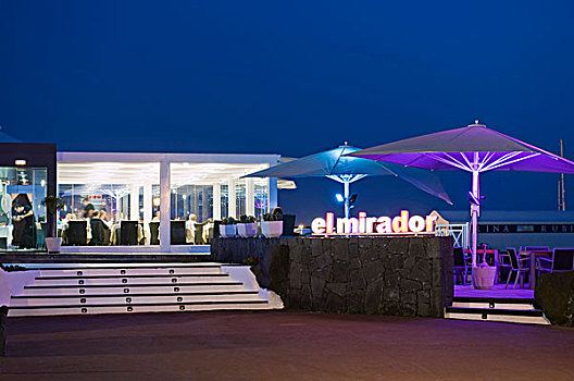餐馆,码头,夜晚,普拉亚布兰卡,兰索罗特岛,加纳利群岛,西班牙,欧洲