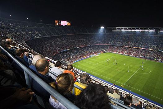 一堆,看,足球赛,体育场,巴塞罗那,西班牙
