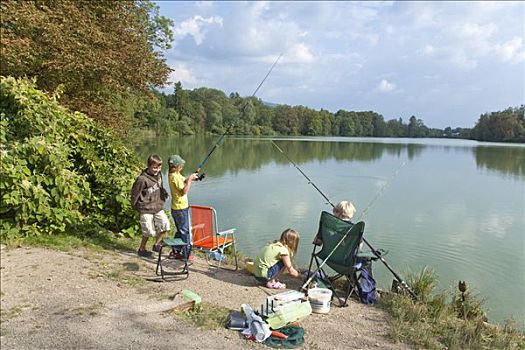 儿童,钓鱼,萨尔茨堡,奥地利