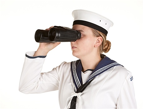 年轻,水手,双筒望远镜,隔绝,白色背景