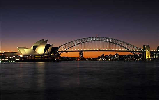 悉尼歌剧院,海港大桥,黄昏