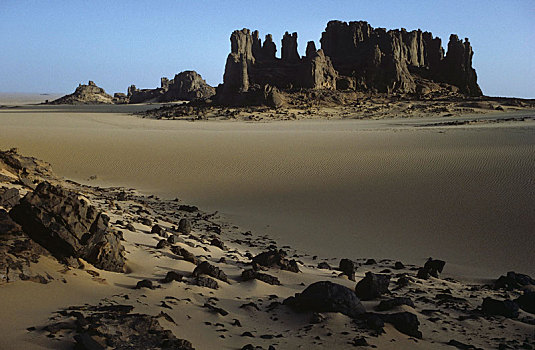 石头,塔,沙子,阿尔及利亚,撒哈拉沙漠
