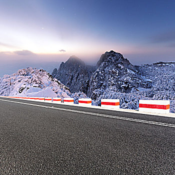 道路,正面,雪景,黄山,山