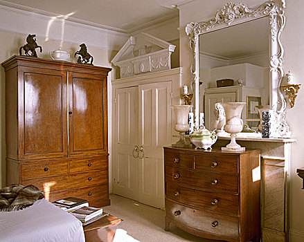 传统,白色,卧室,单独,衣柜,柜橱