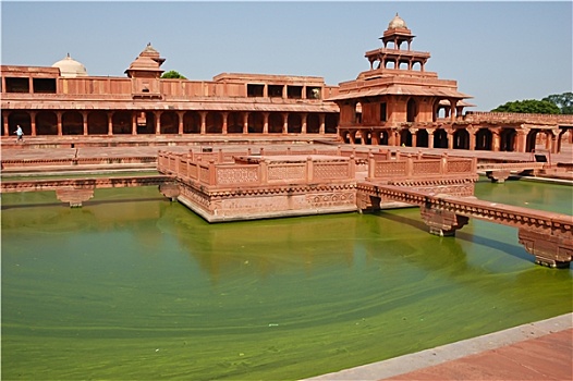 装饰,水池,中心,四个,桥,胜利宫,印度