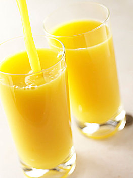 两个,玻璃杯,橙汁