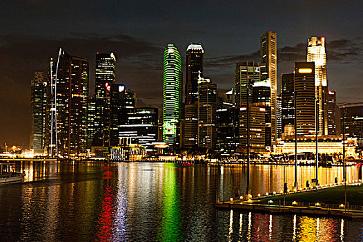 新加坡,水岸,天际线,滨海休闲区,夜晚