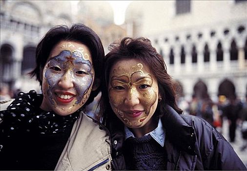 女人,游客,化妆,脸,狂欢,面膜,传统,威尼斯,意大利,欧洲