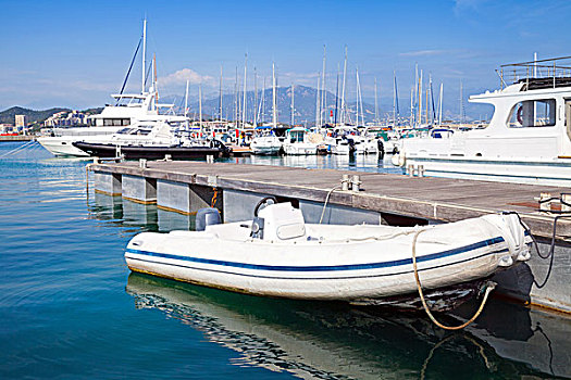 白色,摩托艇,漂浮,停泊,码头,阿雅克肖,科西嘉岛,岛屿,法国