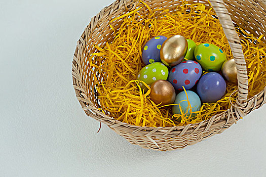 多样,复活节彩蛋,柳条篮,白色背景,背景