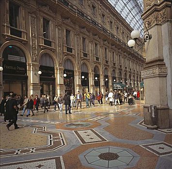 正面,室内,购物中心,通道,伊曼纽尔二世长廊,米兰,意大利,欧洲