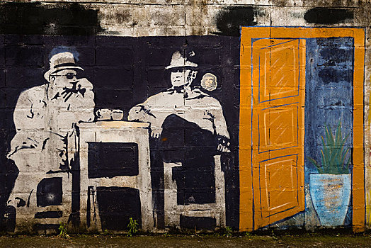 街头艺术,壁画,男人,桌子,哥伦比亚,南美