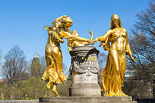 喷泉,塑像,优雅,安静,重力,德累斯顿,萨克森,德国,欧洲