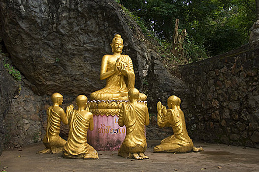 老挝,琅勃拉邦,山,金色,佛