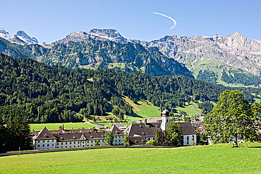 北方,教堂,山,本笃会修道院,瑞士