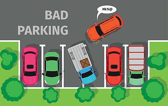 坏,停放,汽车,不当,道路,驾驶员,司机,概念,旗帜,粗鲁,不礼貌,停车场,矢量