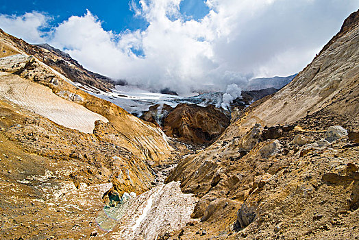 烟,喷气孔,火山,堪察加半岛,俄罗斯