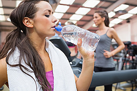 女人,水瓶,水,健身房,训练