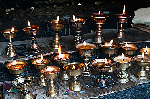 亚洲,不丹,牦牛,黄油,蜡烛,燃烧,神祠