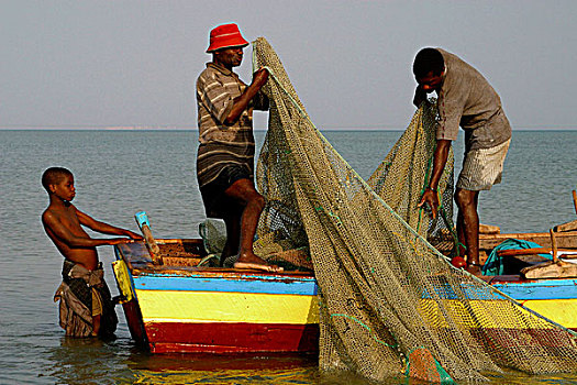 渔民,准备,网,岛屿,群岛,莫桑比克
